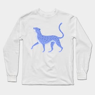 Blue Leopard Drawing Long Sleeve T-Shirt